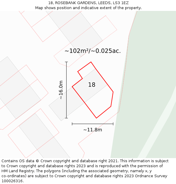 18, ROSEBANK GARDENS, LEEDS, LS3 1EZ: Plot and title map