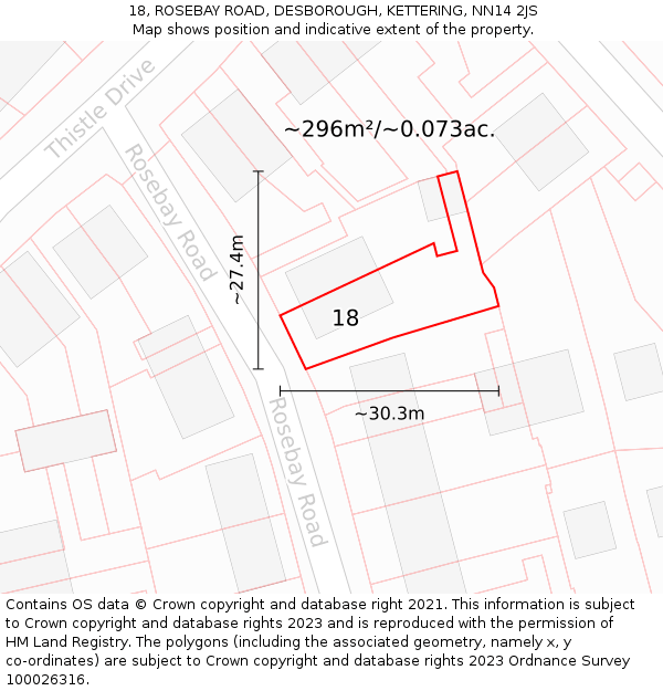 18, ROSEBAY ROAD, DESBOROUGH, KETTERING, NN14 2JS: Plot and title map