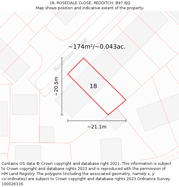18, ROSEDALE CLOSE, REDDITCH, B97 6JQ: Plot and title map