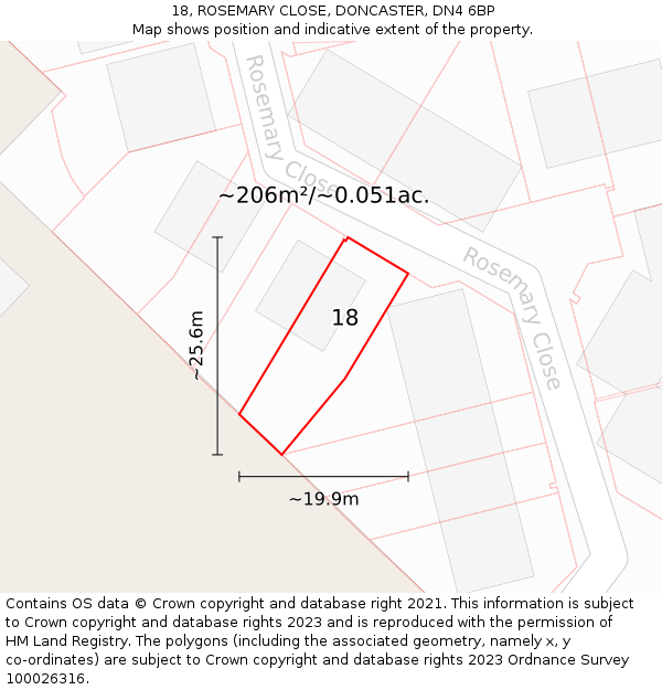 18, ROSEMARY CLOSE, DONCASTER, DN4 6BP: Plot and title map