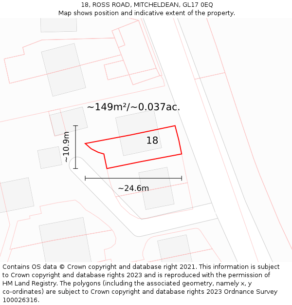 18, ROSS ROAD, MITCHELDEAN, GL17 0EQ: Plot and title map