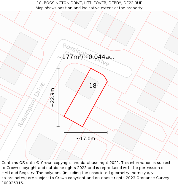 18, ROSSINGTON DRIVE, LITTLEOVER, DERBY, DE23 3UP: Plot and title map