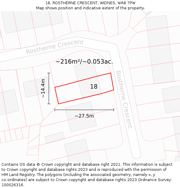 18, ROSTHERNE CRESCENT, WIDNES, WA8 7PW: Plot and title map