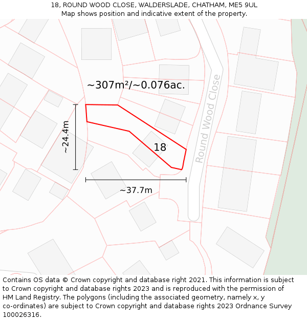 18, ROUND WOOD CLOSE, WALDERSLADE, CHATHAM, ME5 9UL: Plot and title map