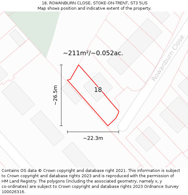 18, ROWANBURN CLOSE, STOKE-ON-TRENT, ST3 5US: Plot and title map