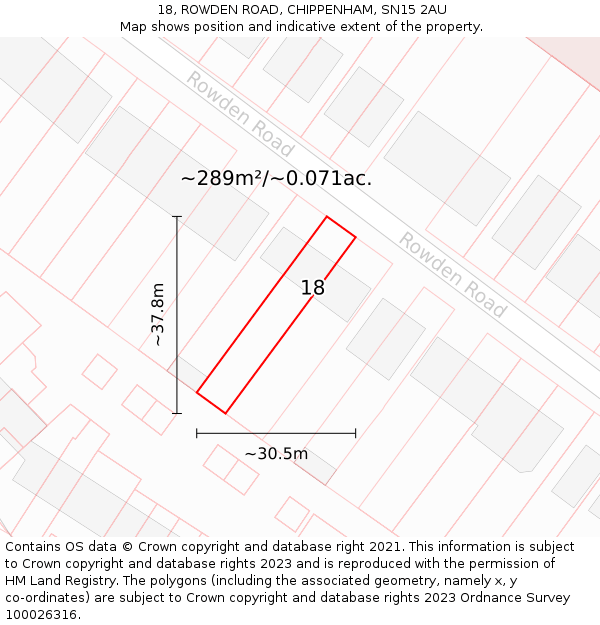 18, ROWDEN ROAD, CHIPPENHAM, SN15 2AU: Plot and title map