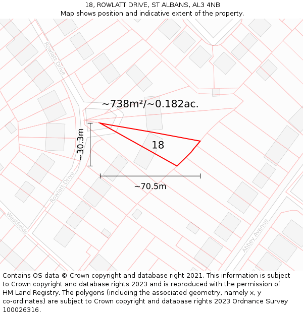 18, ROWLATT DRIVE, ST ALBANS, AL3 4NB: Plot and title map