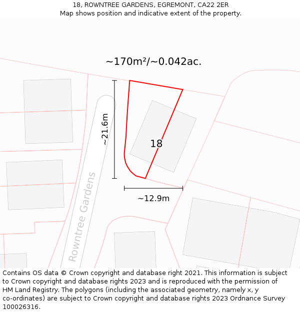 18, ROWNTREE GARDENS, EGREMONT, CA22 2ER: Plot and title map