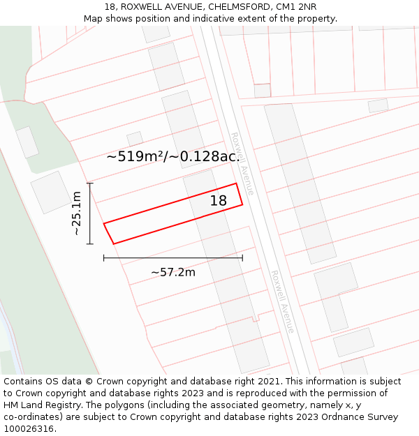 18, ROXWELL AVENUE, CHELMSFORD, CM1 2NR: Plot and title map
