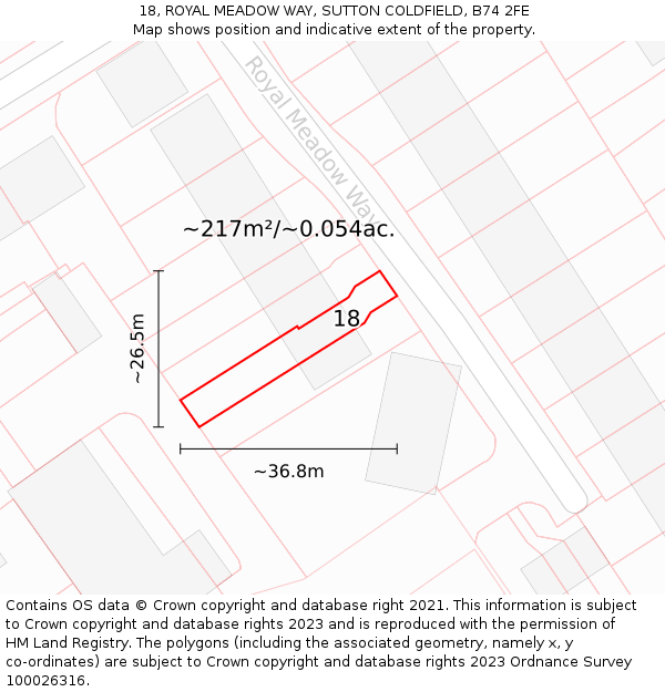 18, ROYAL MEADOW WAY, SUTTON COLDFIELD, B74 2FE: Plot and title map