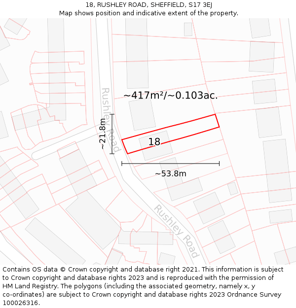 18, RUSHLEY ROAD, SHEFFIELD, S17 3EJ: Plot and title map