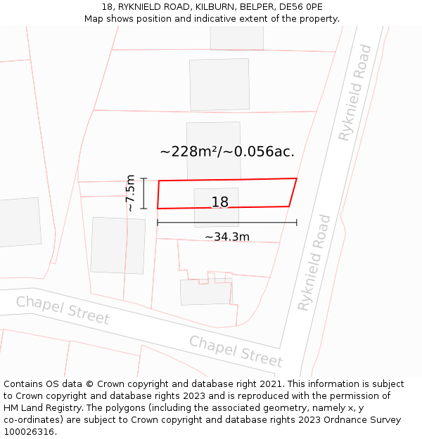 18, RYKNIELD ROAD, KILBURN, BELPER, DE56 0PE: Plot and title map