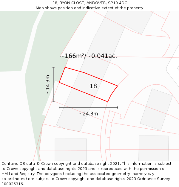 18, RYON CLOSE, ANDOVER, SP10 4DG: Plot and title map