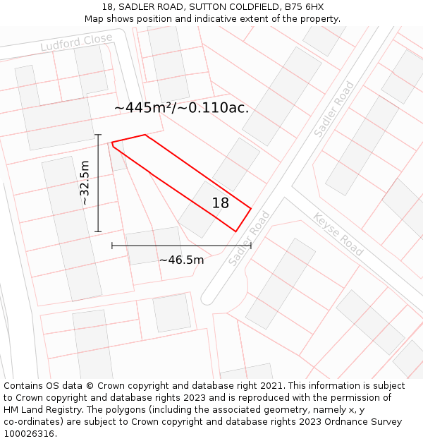 18, SADLER ROAD, SUTTON COLDFIELD, B75 6HX: Plot and title map