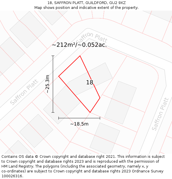 18, SAFFRON PLATT, GUILDFORD, GU2 9XZ: Plot and title map