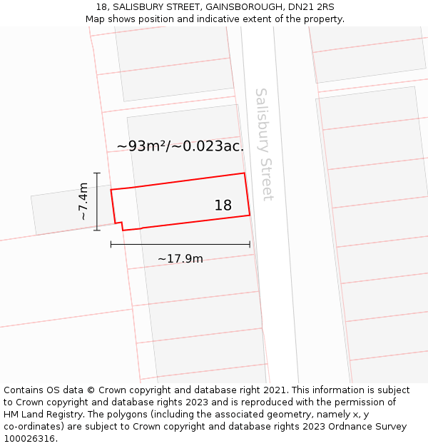 18, SALISBURY STREET, GAINSBOROUGH, DN21 2RS: Plot and title map