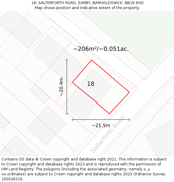 18, SALTERFORTH ROAD, EARBY, BARNOLDSWICK, BB18 6ND: Plot and title map