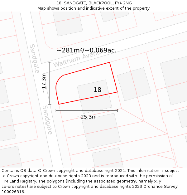 18, SANDGATE, BLACKPOOL, FY4 2NG: Plot and title map