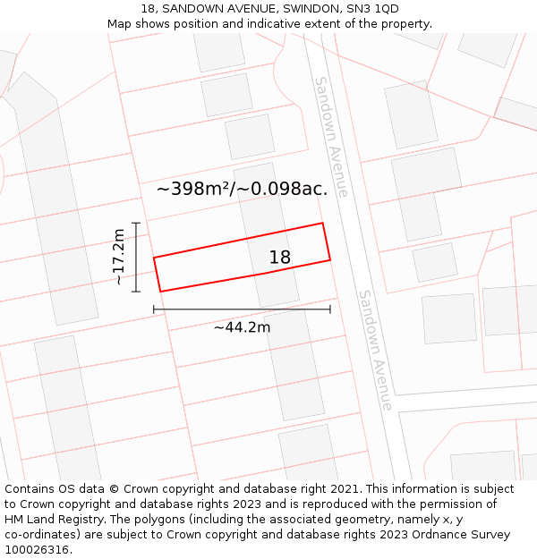 18, SANDOWN AVENUE, SWINDON, SN3 1QD: Plot and title map