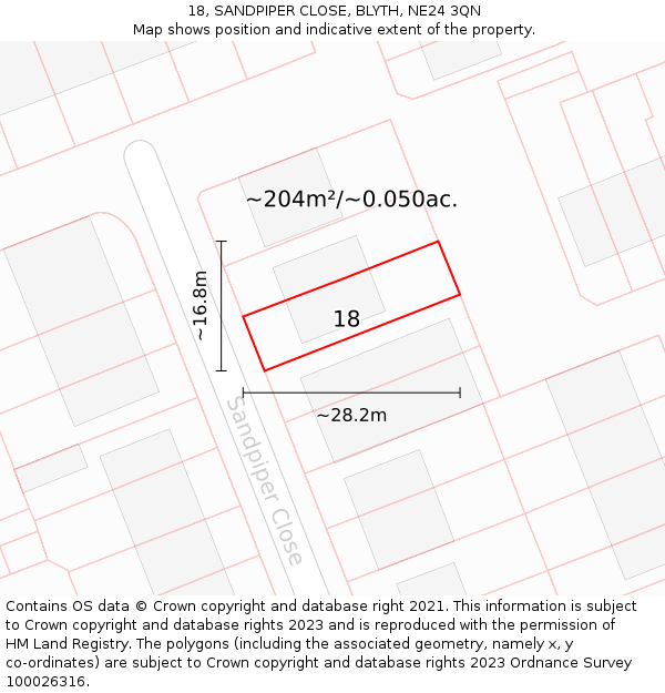 18, SANDPIPER CLOSE, BLYTH, NE24 3QN: Plot and title map