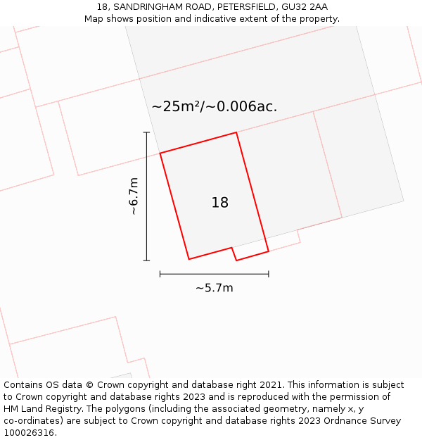 18, SANDRINGHAM ROAD, PETERSFIELD, GU32 2AA: Plot and title map