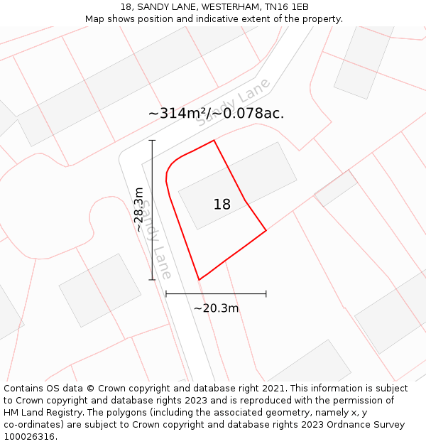 18, SANDY LANE, WESTERHAM, TN16 1EB: Plot and title map