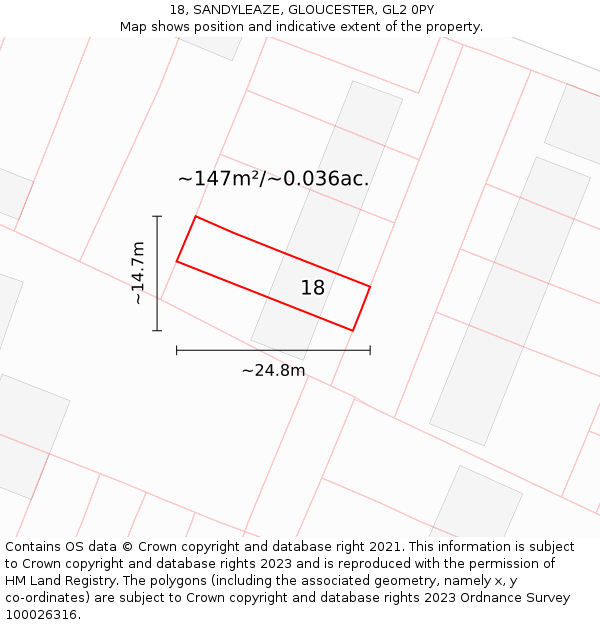 18, SANDYLEAZE, GLOUCESTER, GL2 0PY: Plot and title map