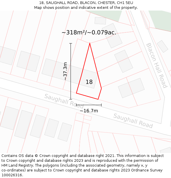18, SAUGHALL ROAD, BLACON, CHESTER, CH1 5EU: Plot and title map