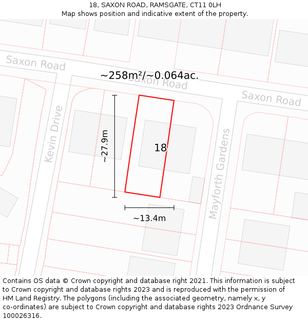 18, SAXON ROAD, RAMSGATE, CT11 0LH: Plot and title map