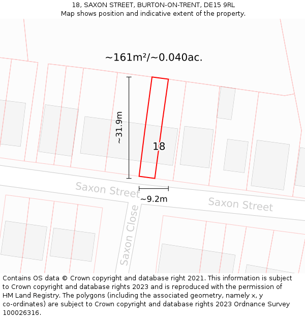18, SAXON STREET, BURTON-ON-TRENT, DE15 9RL: Plot and title map