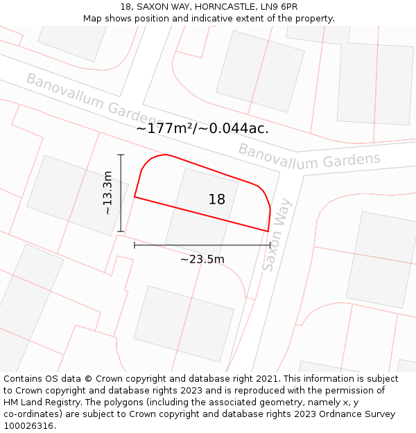 18, SAXON WAY, HORNCASTLE, LN9 6PR: Plot and title map