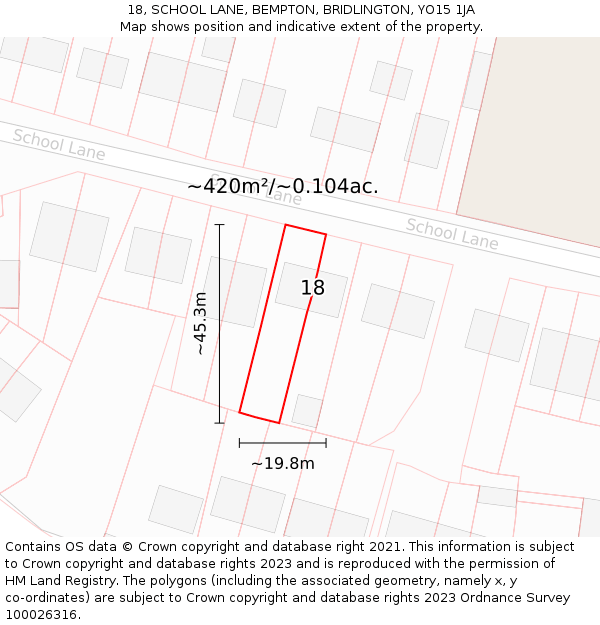 18, SCHOOL LANE, BEMPTON, BRIDLINGTON, YO15 1JA: Plot and title map