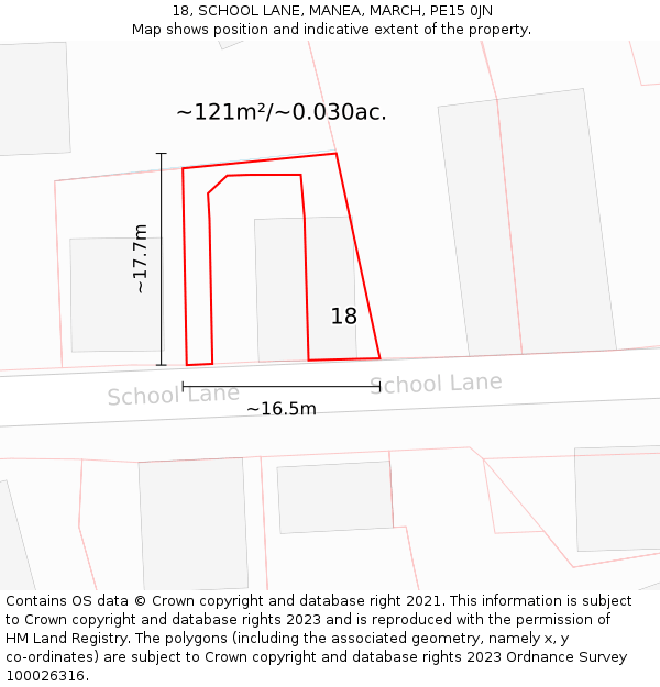 18, SCHOOL LANE, MANEA, MARCH, PE15 0JN: Plot and title map
