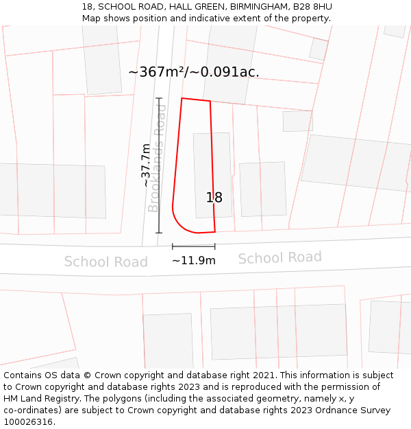 18, SCHOOL ROAD, HALL GREEN, BIRMINGHAM, B28 8HU: Plot and title map