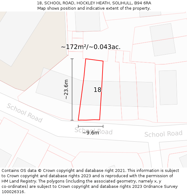 18, SCHOOL ROAD, HOCKLEY HEATH, SOLIHULL, B94 6RA: Plot and title map