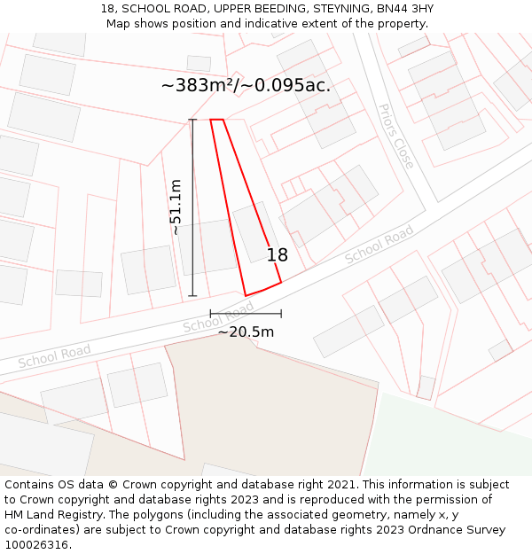 18, SCHOOL ROAD, UPPER BEEDING, STEYNING, BN44 3HY: Plot and title map