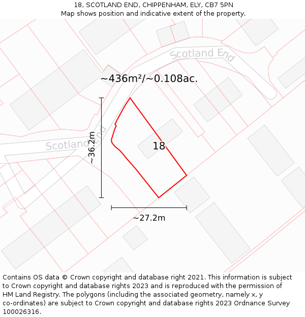 18, SCOTLAND END, CHIPPENHAM, ELY, CB7 5PN: Plot and title map