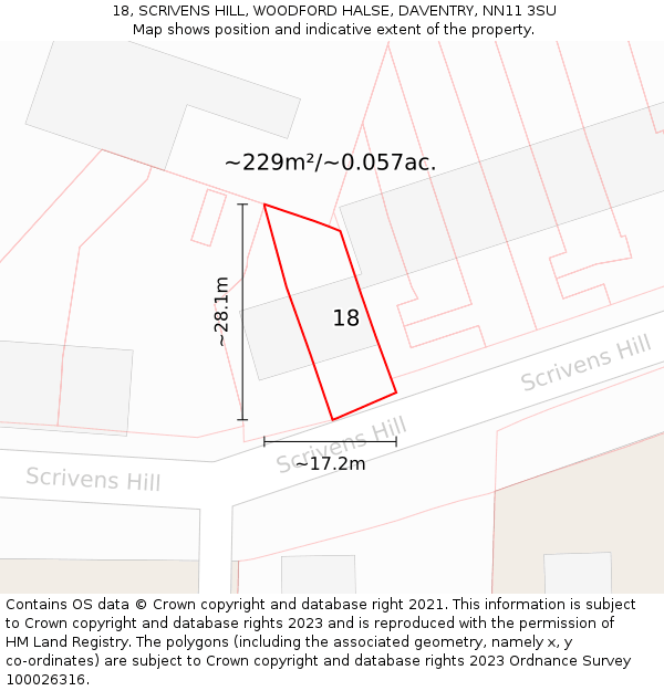 18, SCRIVENS HILL, WOODFORD HALSE, DAVENTRY, NN11 3SU: Plot and title map