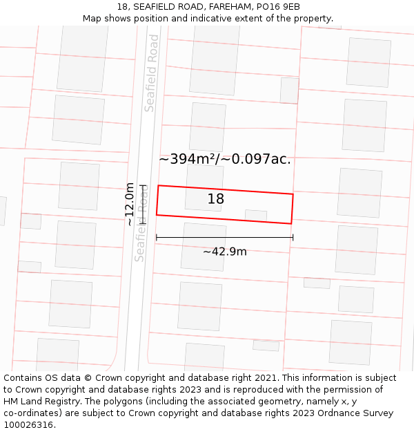 18, SEAFIELD ROAD, FAREHAM, PO16 9EB: Plot and title map