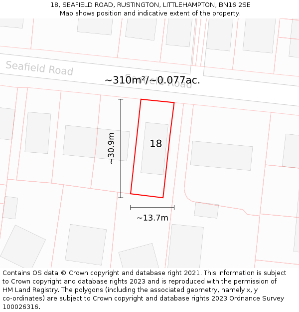 18, SEAFIELD ROAD, RUSTINGTON, LITTLEHAMPTON, BN16 2SE: Plot and title map