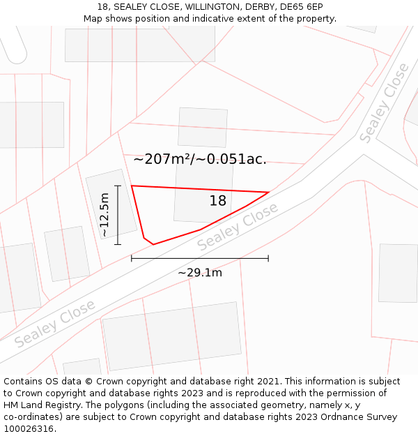 18, SEALEY CLOSE, WILLINGTON, DERBY, DE65 6EP: Plot and title map
