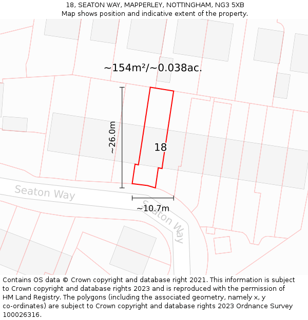 18, SEATON WAY, MAPPERLEY, NOTTINGHAM, NG3 5XB: Plot and title map