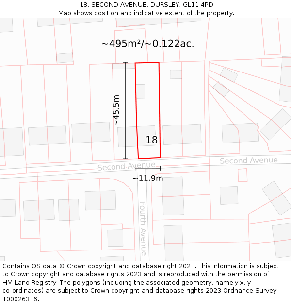 18, SECOND AVENUE, DURSLEY, GL11 4PD: Plot and title map