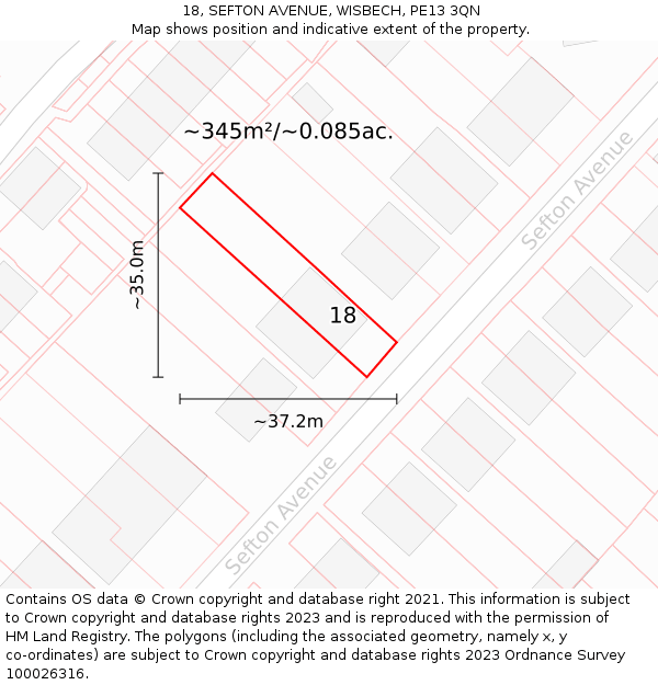 18, SEFTON AVENUE, WISBECH, PE13 3QN: Plot and title map