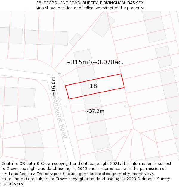 18, SEGBOURNE ROAD, RUBERY, BIRMINGHAM, B45 9SX: Plot and title map