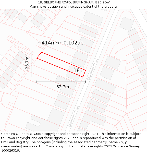 18, SELBORNE ROAD, BIRMINGHAM, B20 2DW: Plot and title map