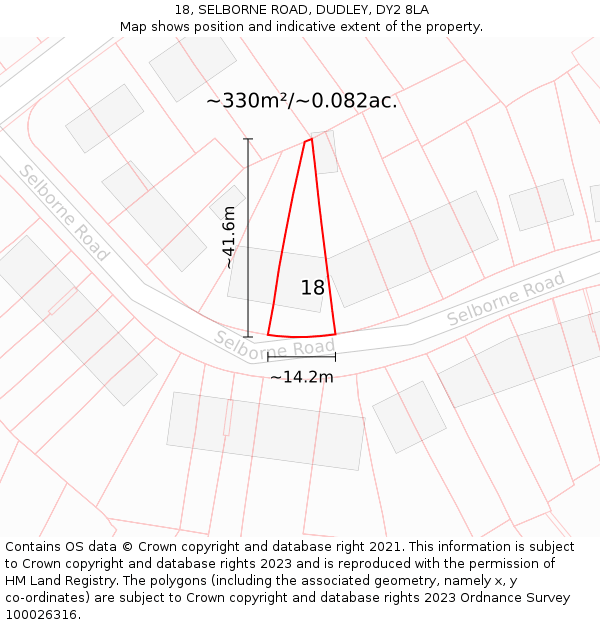 18, SELBORNE ROAD, DUDLEY, DY2 8LA: Plot and title map