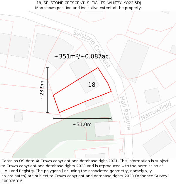 18, SELSTONE CRESCENT, SLEIGHTS, WHITBY, YO22 5DJ: Plot and title map