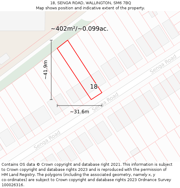 18, SENGA ROAD, WALLINGTON, SM6 7BQ: Plot and title map