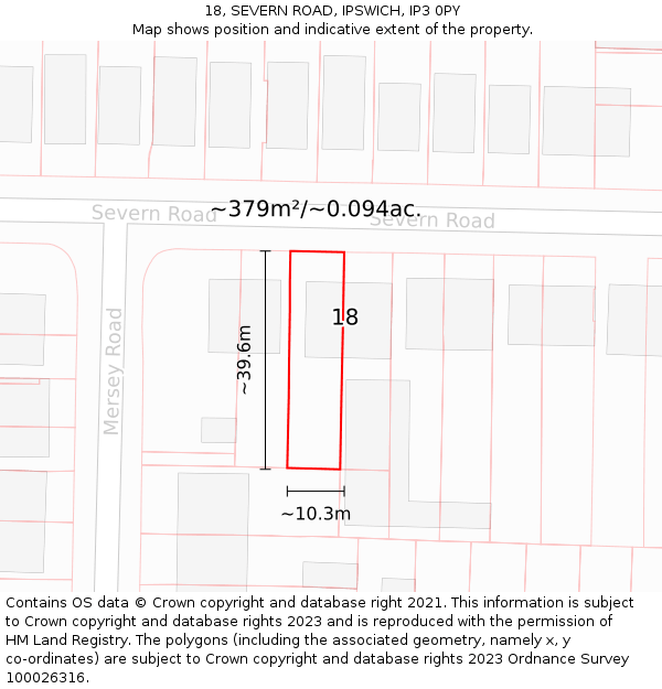 18, SEVERN ROAD, IPSWICH, IP3 0PY: Plot and title map